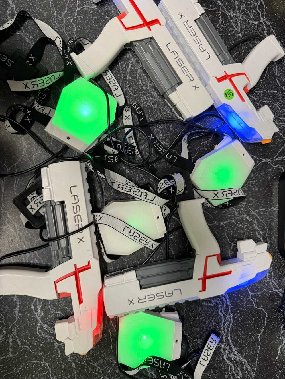 Laser X Set of 4 White & Red Laser Tag Blaster Set with Green Sensors